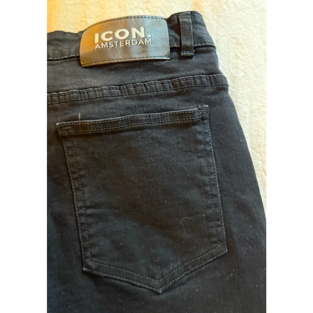 ICON Amsterdam Shorts Mens Size 34 Black Cotton Chino Shorts Cuffed Stretch EUC